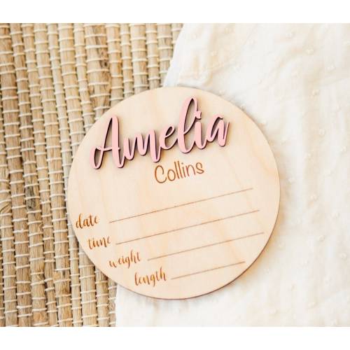 Wood Baby Announcement Sign Round Birth Stat Sign Nursery Baby Room Baby Shower Personalized Gift Baby photo prop Name Sign for Hospital