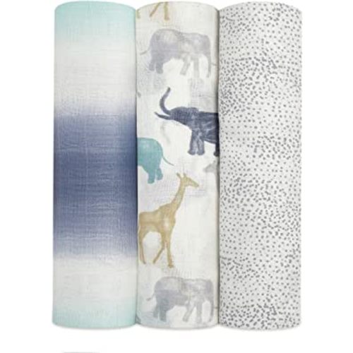 aden + anais Silky Soft Swaddle Blanket, Boutique Muslin Blankets for Girls & Boys, Baby Receiving Swaddles, Ideal Newborn & Infant Swaddling Set, Perfect Shower Gifts, 3 Pack, Expedition
