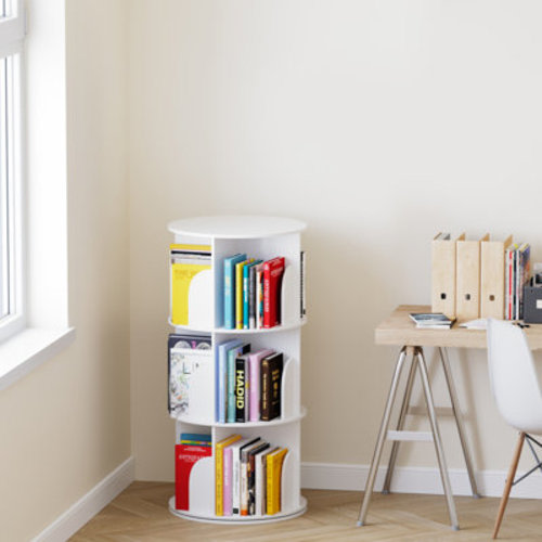 360° Rotating Bookshelf Tower, Vertical Spinning Bookcase with Round Carousel Design, White | Wayfair