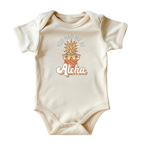 You Had Me at Aloha Baby Onesie® • Cute Hawaiian Themed Baby Bodysuit • Natural Color Baby Clothing • Printed in USA • Unique Baby Gift
