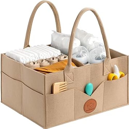 KeaBabies Baby Diaper Caddy Organizer with Handle - Portable Baby Car Organizers and Storage for Nursery, Changing Table, Large Shower Gift Basket for New Mom Gifts & Boy Girl Registry (Taupe)