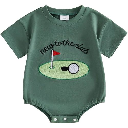 PUHHAPIEY Baby Boy New To The Club Golf Sweatshirt Bubble Romper Onesie | Apparently I Like Golf Embroidery, Short Sleeve, Newborn Golf Bodysuit, Fall Winter Clothes