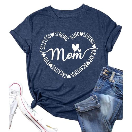 Mama Shirts for Women Mama Graphic Tees Mother's Day Tee Tops Heart Printed Mom Gifts Tshirt