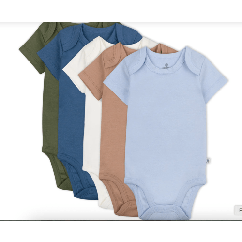 5-Pack Organic Cotton Short Sleeve Bodysuits | Earthy Blues 0-3 months