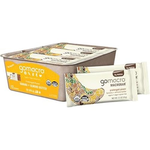 GoMacro MacroBar, Organic Vegan Protein Bar, Banana + Almond Butter, 2.3 oz (Pack of 12)