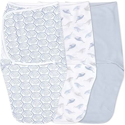 aden + anais Easy Swaddle Wrap, Newborn Wearable Swaddle Blanket, Adjustable Fasteners, 100% Cotton, 3 Pack, 0-3 Months, at Sea