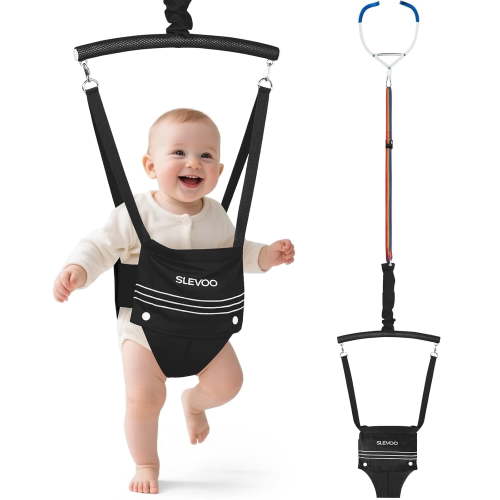 Slevoo Baby Jumper, Baby Doorway Jumper Bouncer for Babies 6-12 Months, with Easy to Use Clamp and Adjustable Strap, Black