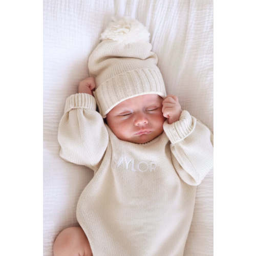 Knit Baby Pom Pom Beanie in Ash | Caden Lane
