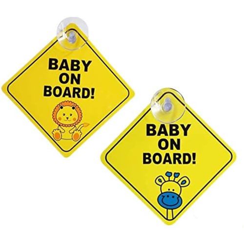 2Pcs Baby on Board Car Warning Sticker Sign with 4CM Suction Cups Kids Baby in Car Safty Warning Sticker