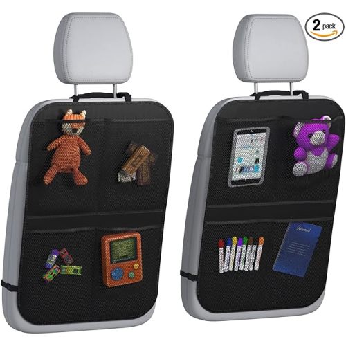 lebogner Back Seat Cover for Kids + 4 Pocket Storage Organizer, 2 Pack X-Large Waterproof Kick Mats Backseat Protector, Car Seat Back Protectors for Vehicles to Protect from Dirt, Mud & Scratches