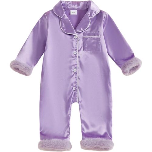 Multitrust Newborn Baby Girl Boy Silk Pajamas Long Sleeve Button Down Satin Infant Pjs One Piece Jumpsuit Loungewear