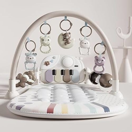 Baby Gym with Kick and Play Piano, Baby Play Mat Tummy Time Activity Gym Mat with 5 Infant Sensory, Music & Lights Boy or Girl for Newborn 0 to 3 6 9 12 Months