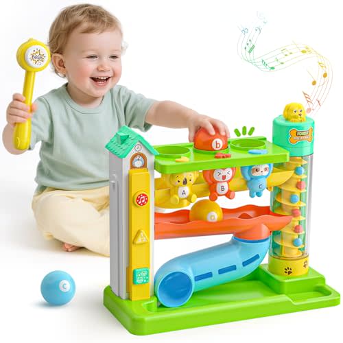 Grasili Musical Toys for 1 Year Old Boy, 1st First Birthday Boy Gifts, Bilingual Learning Toys with Music Light, Toddlers Ball Drop Toy 1-2 Yr, Gifts Presents for 1 + Year Old Boy Girl