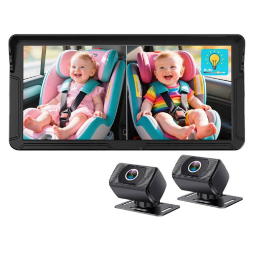 Amazon.com: Rohent Dual Baby Car Camera for 2-Kids: 6.9'' HD Split Screen 1080P | Auto Brightness Backseat Camera for Twins Infrared Night Vision - 360° Adjustable USB Easy Setup Ideal for SUVs Minivans