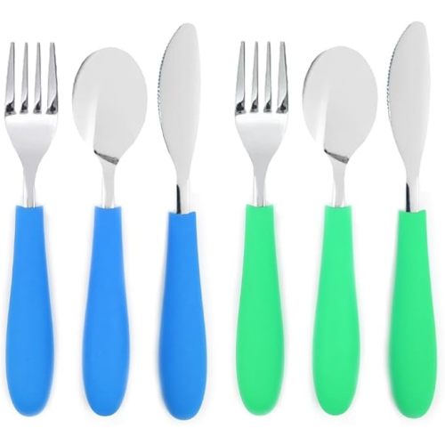 Elk and Friends Kids Silverware with Silicone Handle | Childrens Safe Flatware | Kids Utensils | Spoon + Fork + Knife set | 4 years+ | 6 Pieces