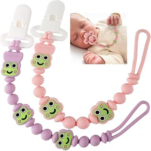 Silicone Pacifier Clips for Baby Girls, Baby Pacifier Holder Clip (Frog)