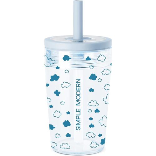 Simple Modern Junior Tumbler for Toddlers 2-3 Years | 12oz Tritan Plastic Kids Water Bottle & Spill Proof Toddler Cup with Straw for Girls, Boys | See-Through Lid, Dishwasher Safe | Clouds