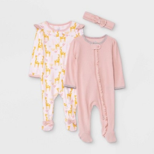 Baby Girls' 2pk Giraffe Sleep N' Play with Headwrap - Cloud Island™ Light Pink