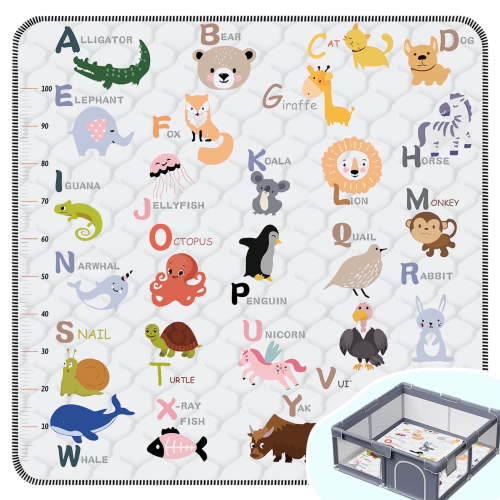 FUGWU Baby Play Mat for Floor, Fits 50x50 Playpen, Non-Slip & Soft Crawling Mat for Infants (Animal Alphabet)