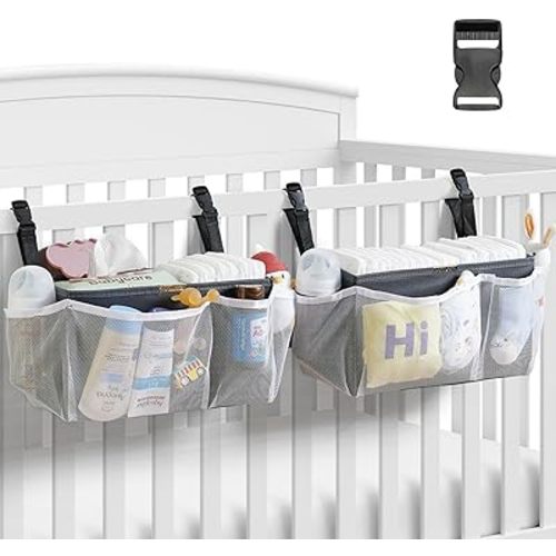 Diaper Caddy Organizer for Crib, 2-Pack Hanging Diaper Stacker Nursery Storage Bags - Large Capacity for Baby Essentials - Hold 50+ Diapers,Made of Washable Durable Oxford Fabric(Snap Buckle)