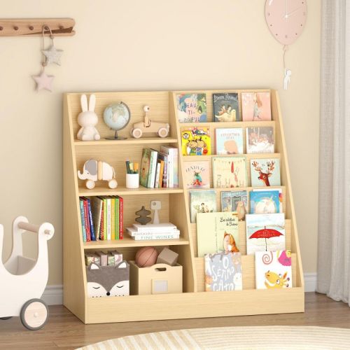 Kids Bookshelf 4-Tier Bookcase Storage Rack Display Stand, Natural - ModernLuxe