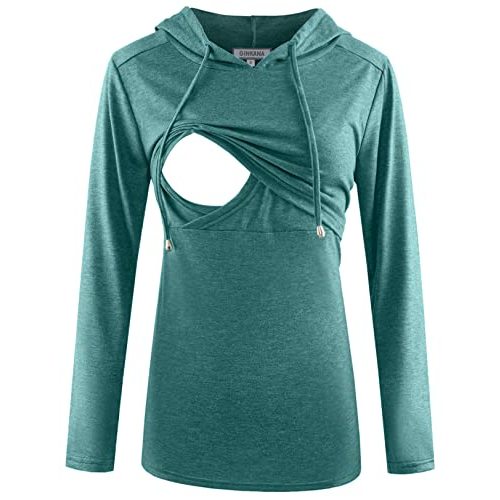 GINKANA Women's Nursing Hoodie Sweatshirt Long Sleeves Breastfeeding Maternity Tops Casual Clothes