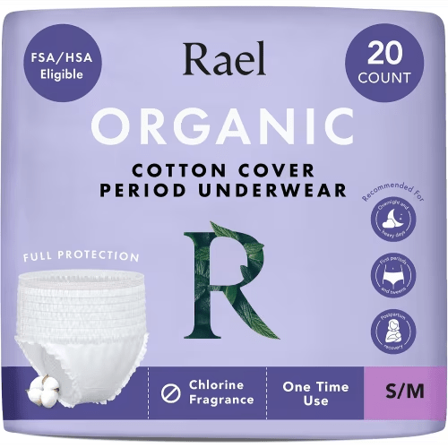 Amazon.com: Rael Disposable Period Underwear, Organic Cotton Cover (Size S-M, 20 Ct) | Leak Locker, Unscented, Extended Coverage for Women, Period Essentials, Postpartum Essentials, Feminine Care