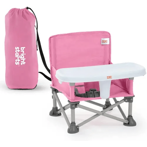 Bright Starts Pop 'N Sit Portable Booster, Indoor/Outdoor Use, Floor Seat with Feeding Tray, Pink, 6 Mos - 3 Yrs