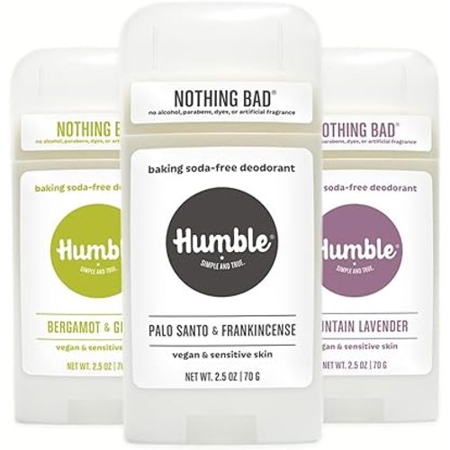HUMBLE BRANDS Vegan Deodorant for Sensitive Skin Trio with Palo Santo & Frankincense, Mountain Lavender, and Bergamot & Ginger, 2.5 Ounce (Pack of 3)