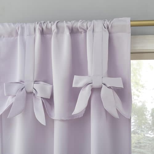 Sun Zero Emma Generation Bow Valance Semi-Sheer Rod Pocket Curtain Panel, 40" x 63", Lavender