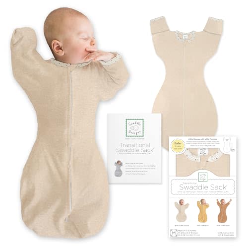 SwaddleDesigns Transitional Swaddle Sack, Arms Up Half-Length Sleeve & Mitten, Most Gradual Transition Swaddle for Newborn