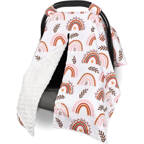 Baby Car Seat Cover, Breathable Infant Carseat Cover for Summer Peekaboo Opening Car Seat Canopy Cover, Nursing Cover for Baby Boys Girls (Rainbow)
