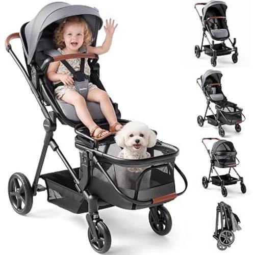 MOMFANN Wagon Stroller for Baby & Pet, 3-in-1 Mode, 50lbs Capacity