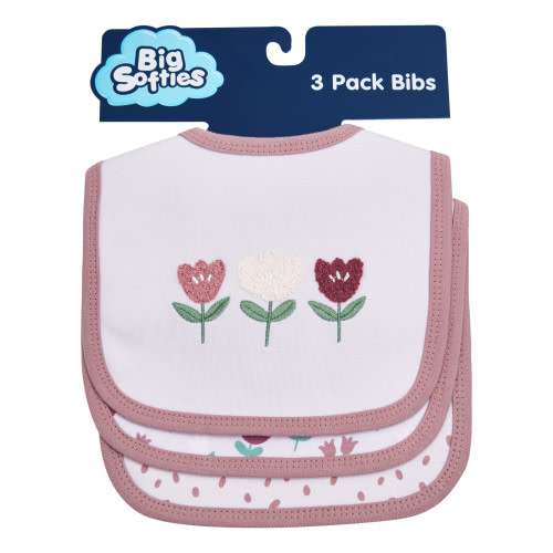Big Softies 3 Pack Applique And Printed Bibs - Tulip