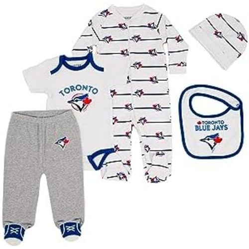 Gertex MLB Toronto Blue Jays Baby Infant 5-Piece Bundle Layette Gift Multipack | Multiple Colours and Style Sets