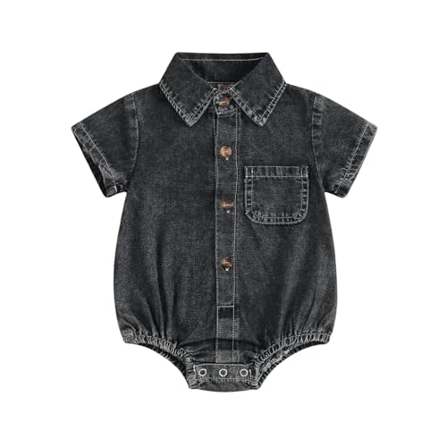 Emmababy Toddler Girl Denim Jumpsuit Short Sleeve Button Down Romper Jean Overalls Shorts Kids Summer Clothes Baby Denim Set
