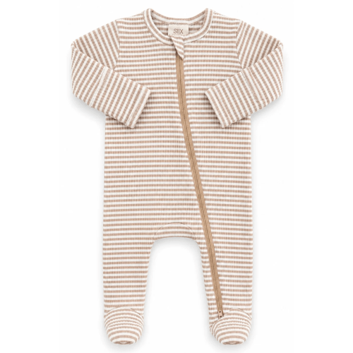 Tan Stripe / Ribbed 2-Way Zip Footie