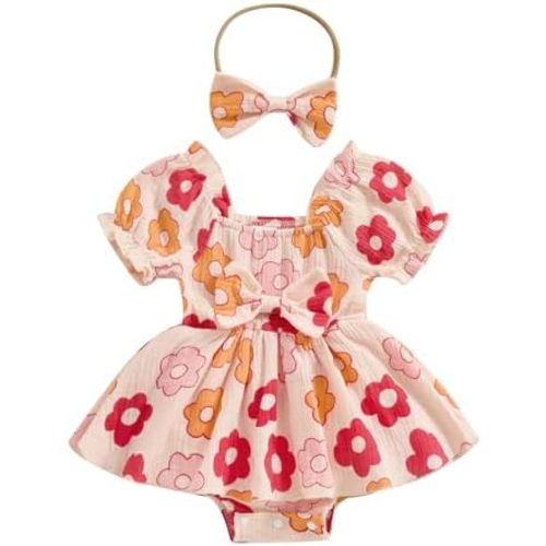 Baby Girls Floral Cotton Leotard Romper Newborn Daisy Playsuits Ruffled Sleeve Onesie Infant Jumpsuit Clothes Headband