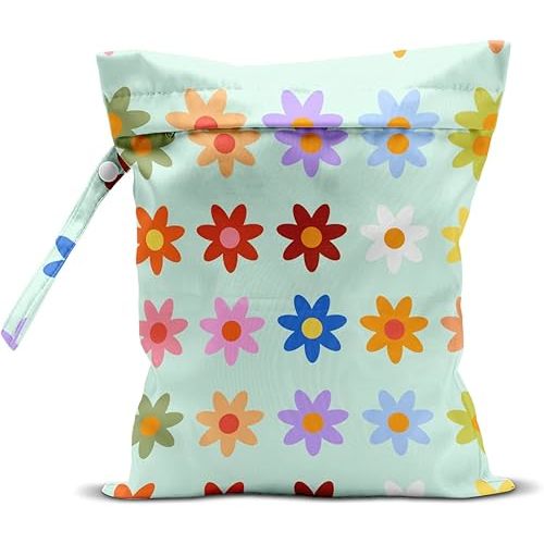 Wet Bag Wet Dry Bag Wet Bag for Swimsuit Travel Beach Pool Diapers Dirty Yoga Gym Clothes Toiletries Makeup Bag Waterproof Reusable Cute Daisy Floral Flower