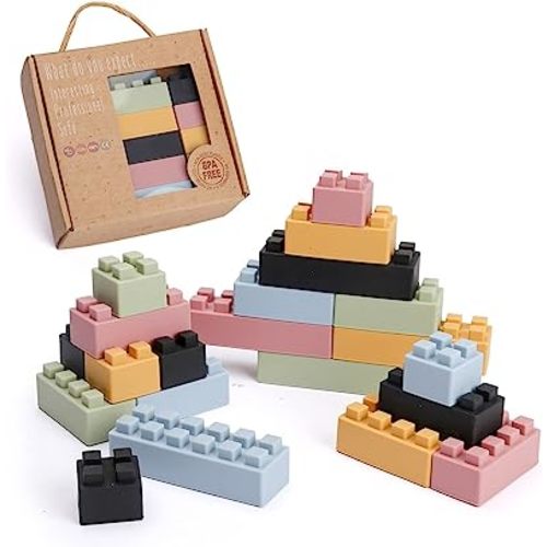 bopoobo Stacking Toys Soft Building Blocks, Silicone Montessori Educational Toy Toddler Sensory Learning, Baby Bath Toys, Girls Boy Gifts for Kids Age 1 2 3 Years Old