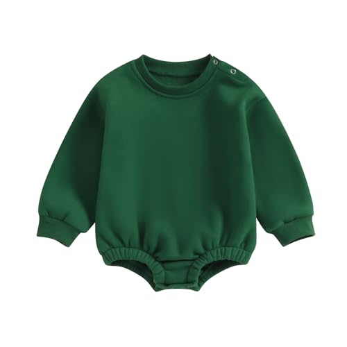 Baby Boy Girl Fleece Sweatshirt Romper Solid Color Long Sleeve Sweater Bubble Onesie Warm Fall Winter Clothes