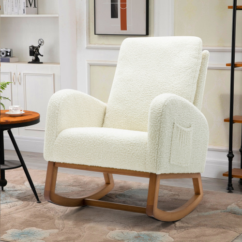 Dinosisco Rocking Chair for Nursery, High Back Adults Glider Rocker for Living Room, White Teddy