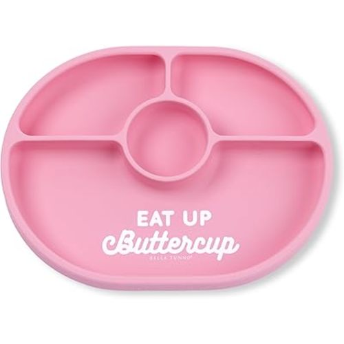 Bella Tunno Suction Plate for Babies & Toddlers, Self-Feeding Dish for Baby Led Weaning, Silicone Divided Plate, Sticks to Highchair Trays & Tables, Microwave & Dishwasher Safe, Eat Up Buttercup
