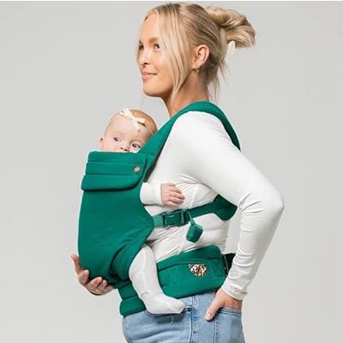 Mabē Monarch Ergonomic Baby Carrier – Premium Cotton Soft Structured Newborn to Toddler Carrier with Hip-Healthy Design, 3 Carry Positions (7-35lbs), Lightweight & Breathable, (Evergreen)