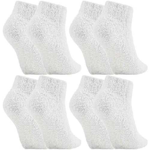 Foaincore 4 Pack Non Slip Hospital Socks for Women Men Non Slip Ankle Fuzzy Socks Thick Warm Festival Gifts
