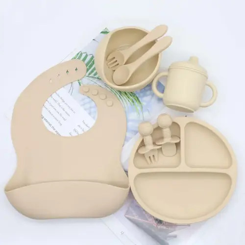 8pcs pink silicone feeding set food grade bib - Temu