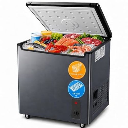 7.2 Cu Ft Chest Freezer Energy Efficient Low-Noise 2 Basket Wheels