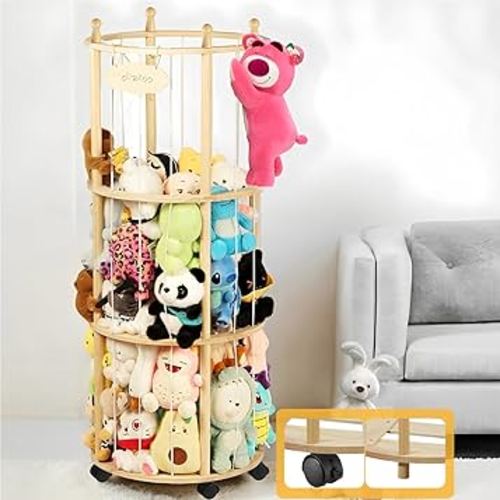 Stuffed Animal Zoo Storage Extra Large Wooden Stuffed Animal Holder Soft Toy Organizer Nursery Zoo Cage Plush Stuffed Toy Cage Kids Playroom Bedroom Decor Display Corner Round