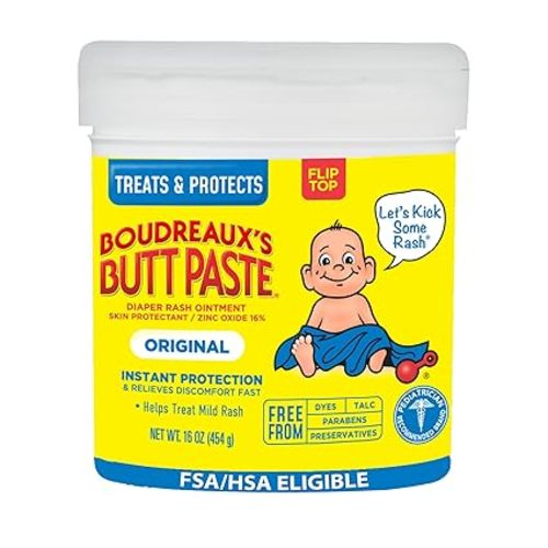 Boudreaux’s Butt Paste Original Diaper Rash Cream for Baby, Ointment With Zinc Oxide, 16 oz Jar