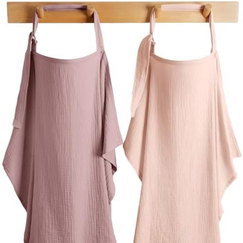 Comfy Cubs Muslin Nursing Cover Pack of 2, 100% Cotton Muslin Breastfeeding Cover for Moms, Soft & Breathable Baby Nursing Scarf, Adjustable Neck Strap - Privacy Coverage - Blush and Mauve